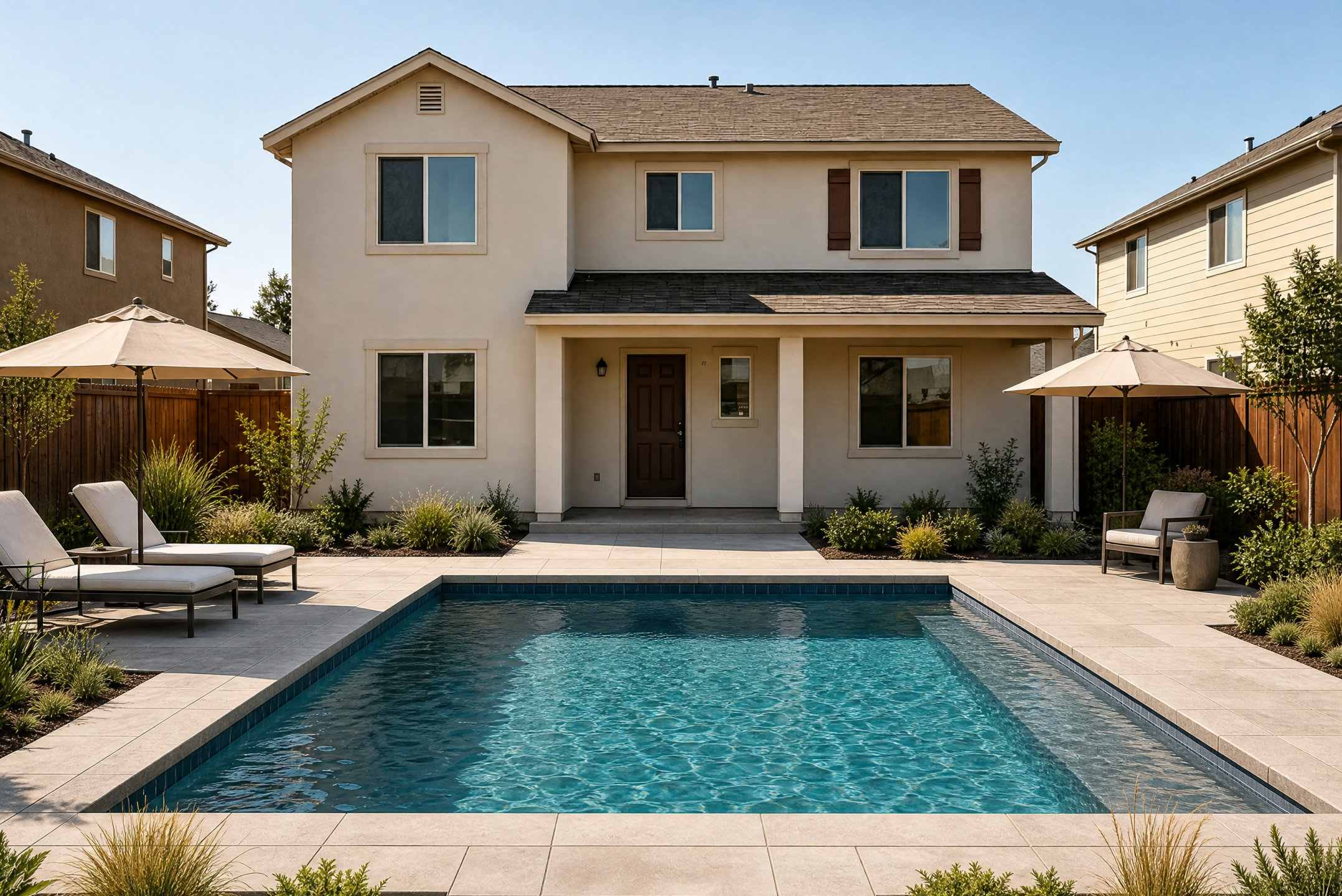 Yard redesigned in a pool backyard style