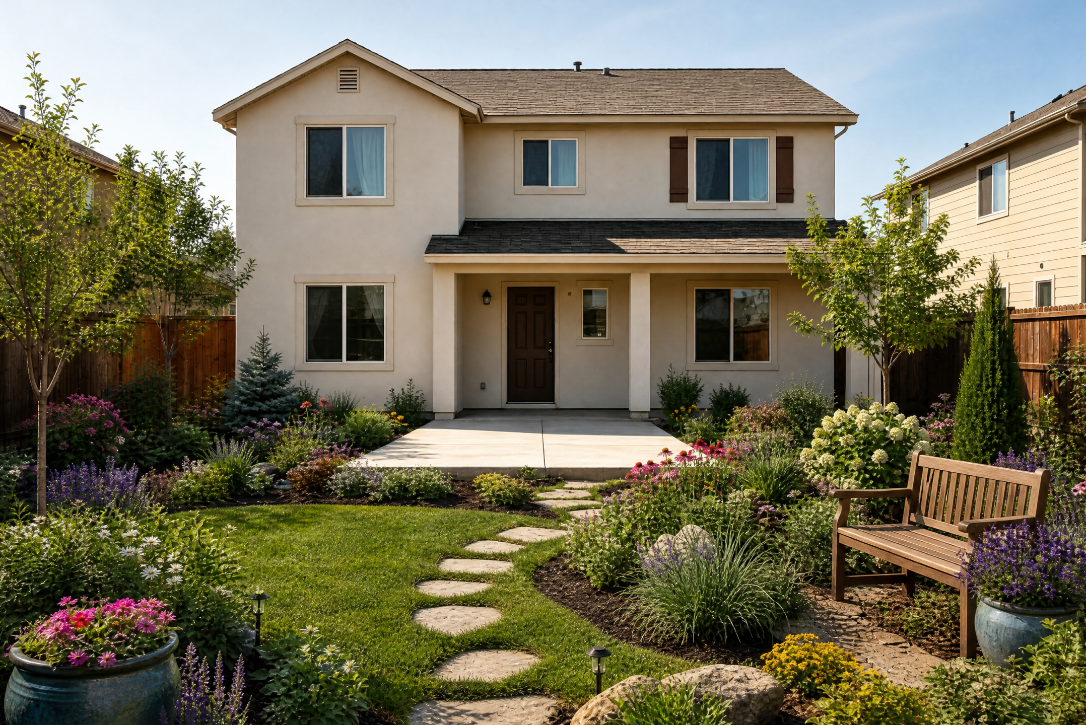 Yard redesigned in an English outdoor style