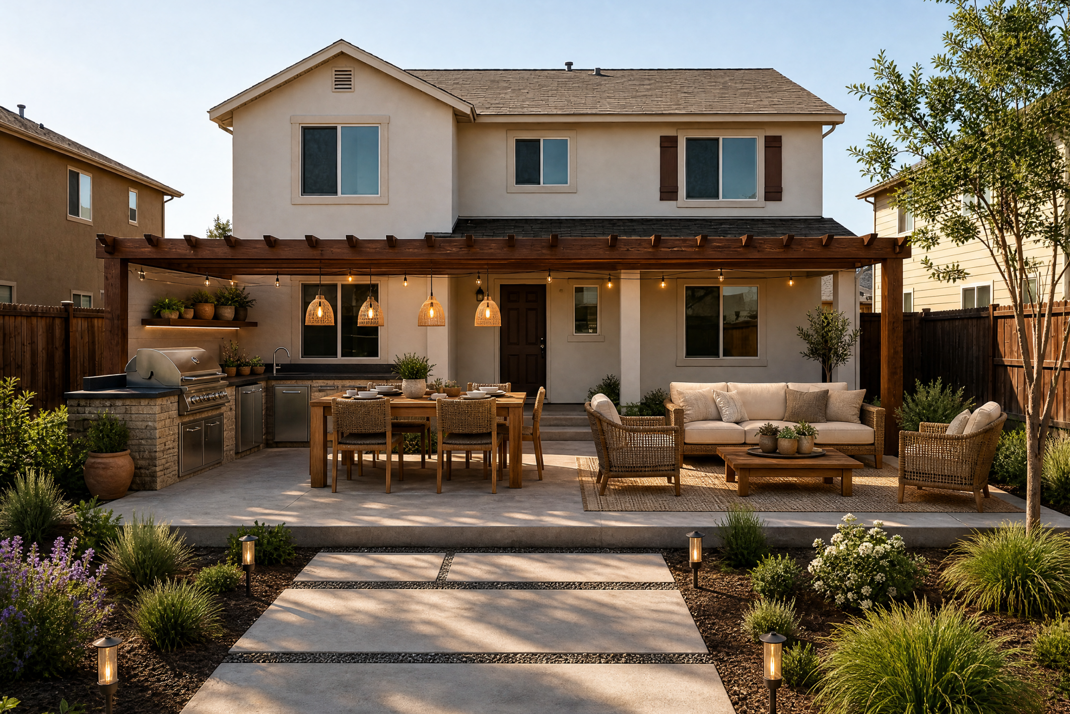 Yard redesigned in a functional outdoor style