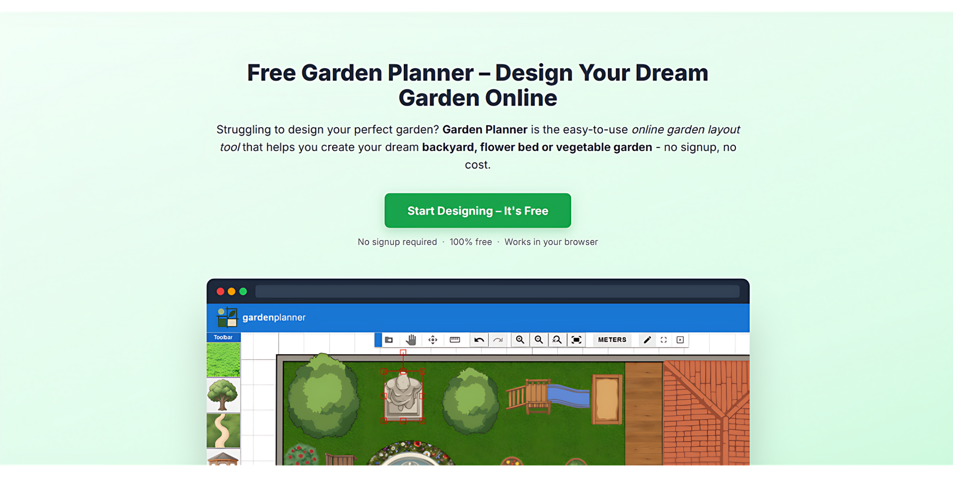 Garden Planner Online planning tool interface